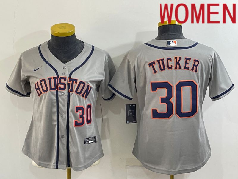 Women Houston Astros #30 Tucker Grey Game Nike 2022 MLB Jersey->youth mlb jersey->Youth Jersey